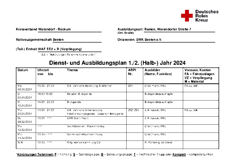 Dienst- und Ausbildungsplan